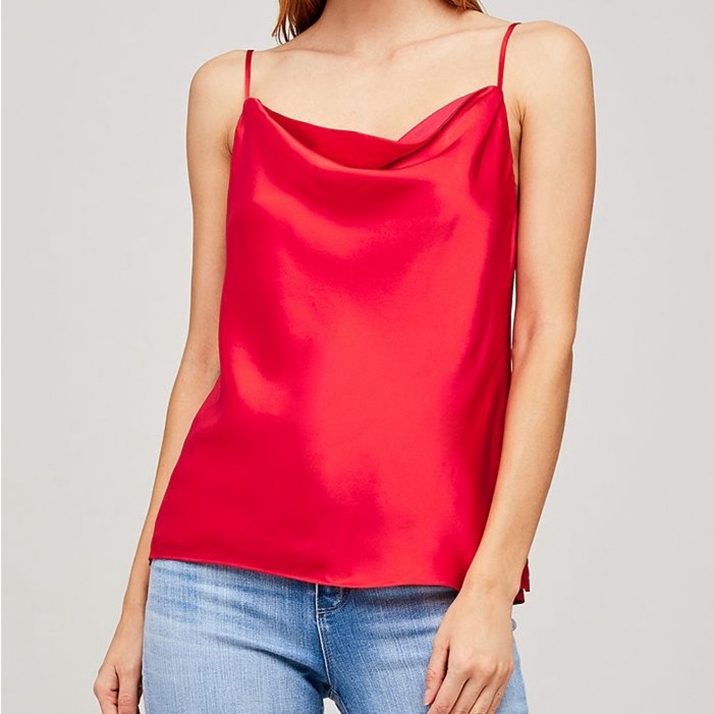 L'AGENCE Kay cowl neck Sleeveless Camisole Top Silk Hibiscus